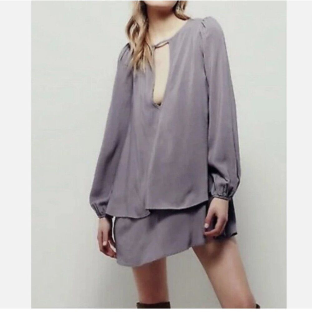 Free People | Gray Taupe Keyhole Tunic Dress Size Extra Small